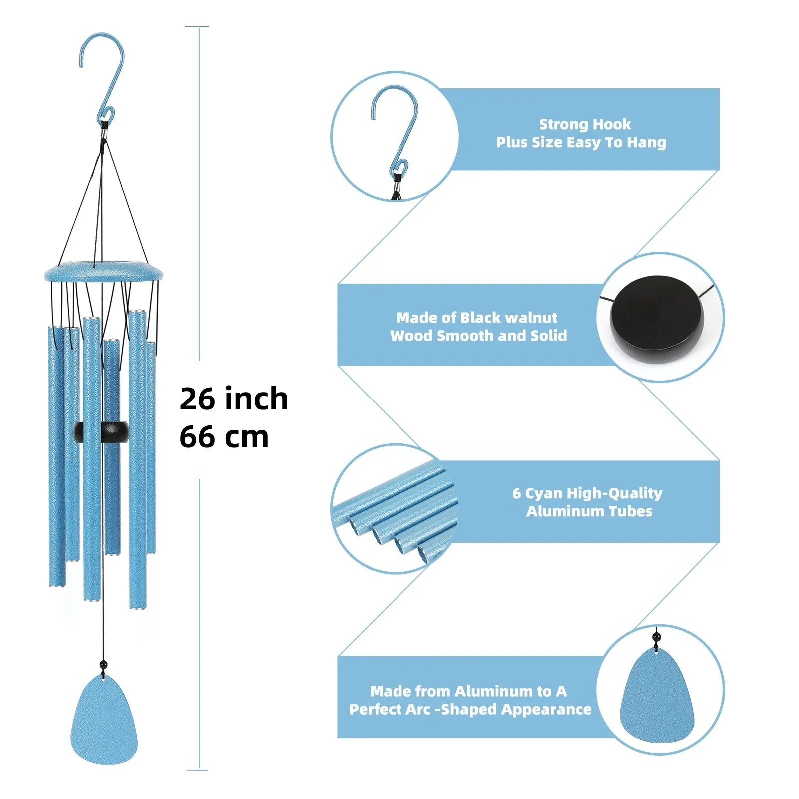 Wind Chimes 26" — Deep Tone Metal Chimes for Patio, Garden & Memorial Gifts