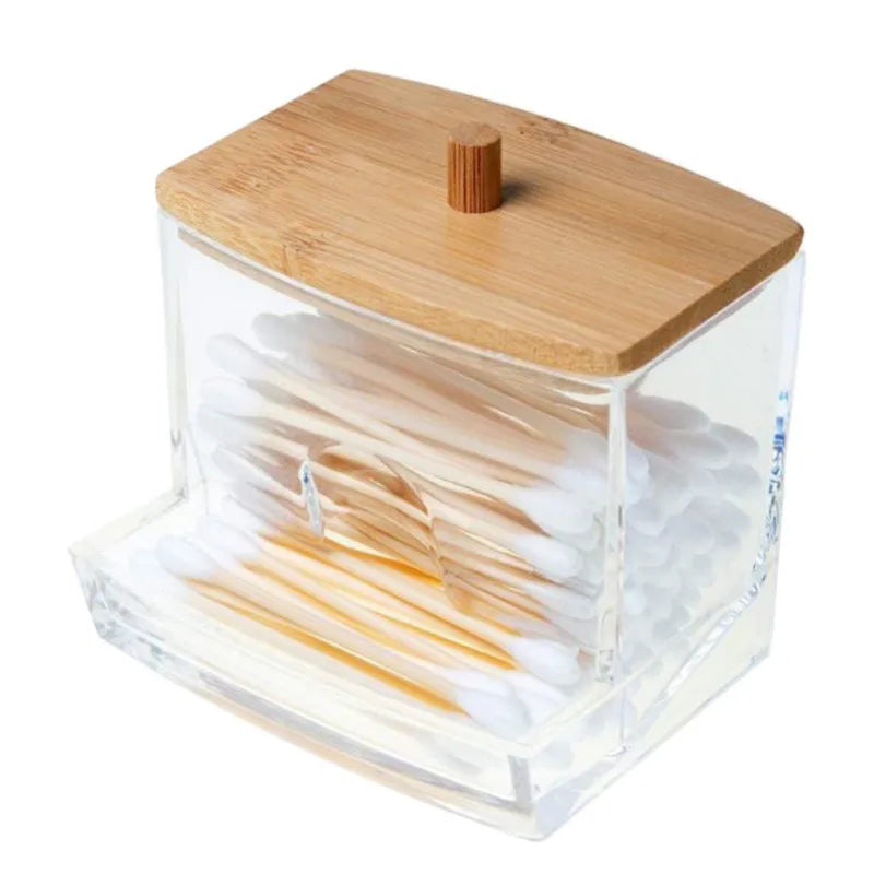 Bathroom Organizer Set — Glass Jars with Bamboo Lids for Cotton & Q-Tips
