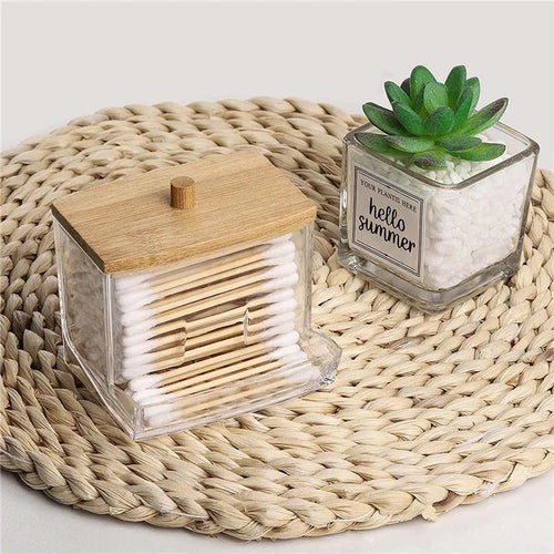 Bathroom Organizer Set — Glass Jars with Bamboo Lids for Cotton & Q-Tips