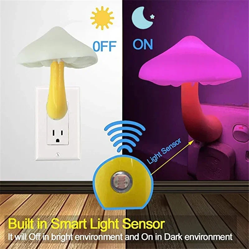 Mushroom LED Night Light — Auto Sensor Plug-In Lamp for Kids Bedroom