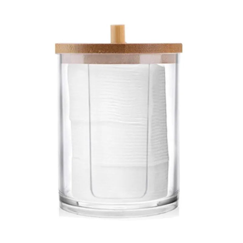 Bathroom Organizer Set — Glass Jars with Bamboo Lids for Cotton & Q-Tips
