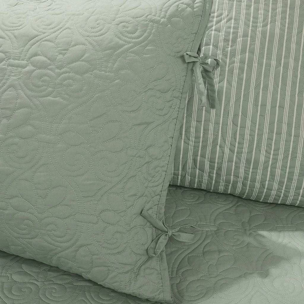 6-Piece Country Cottage Quilted Seafoam Green Reversible Daybed Cover Set