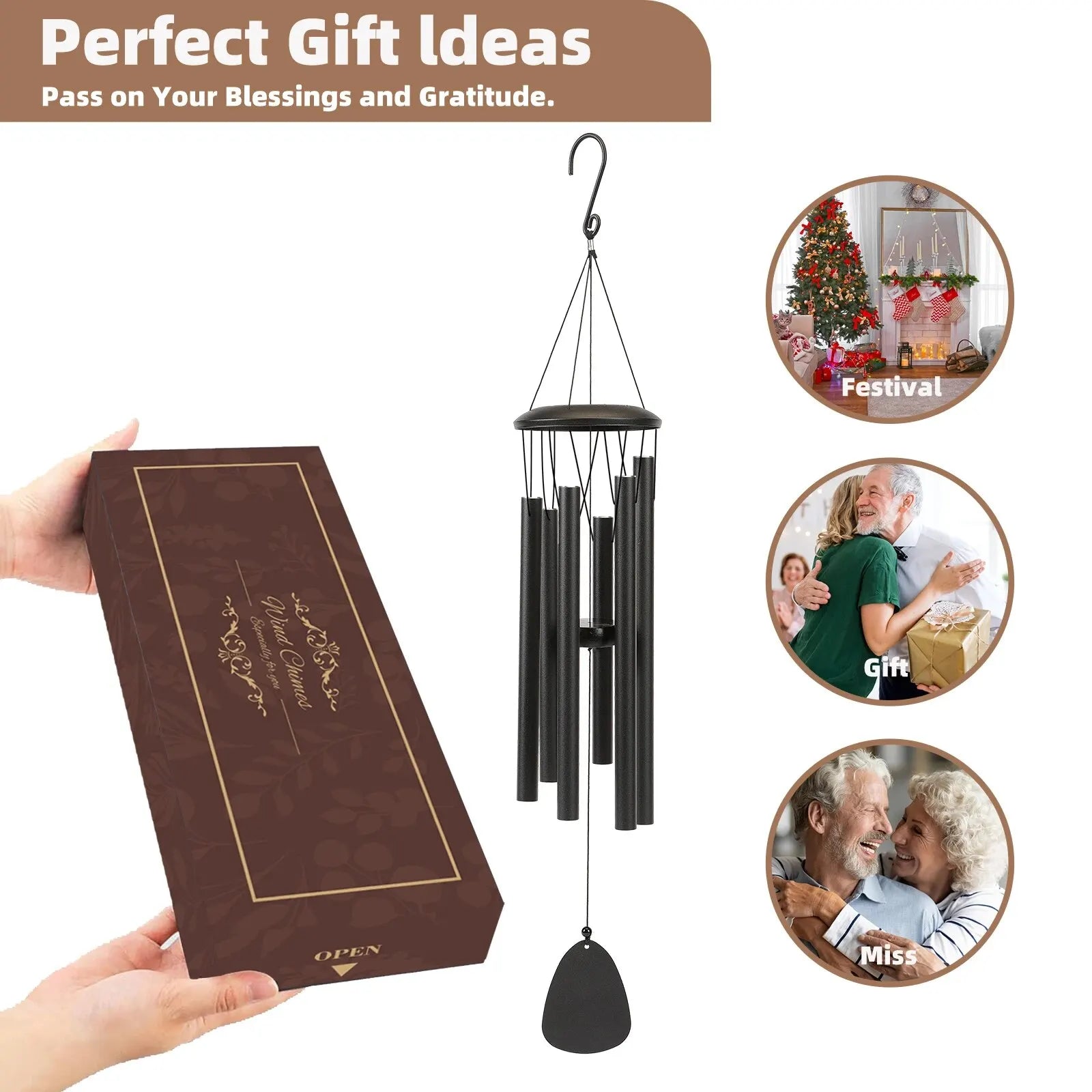 Wind Chimes 26" — Deep Tone Metal Chimes for Patio, Garden & Memorial Gifts