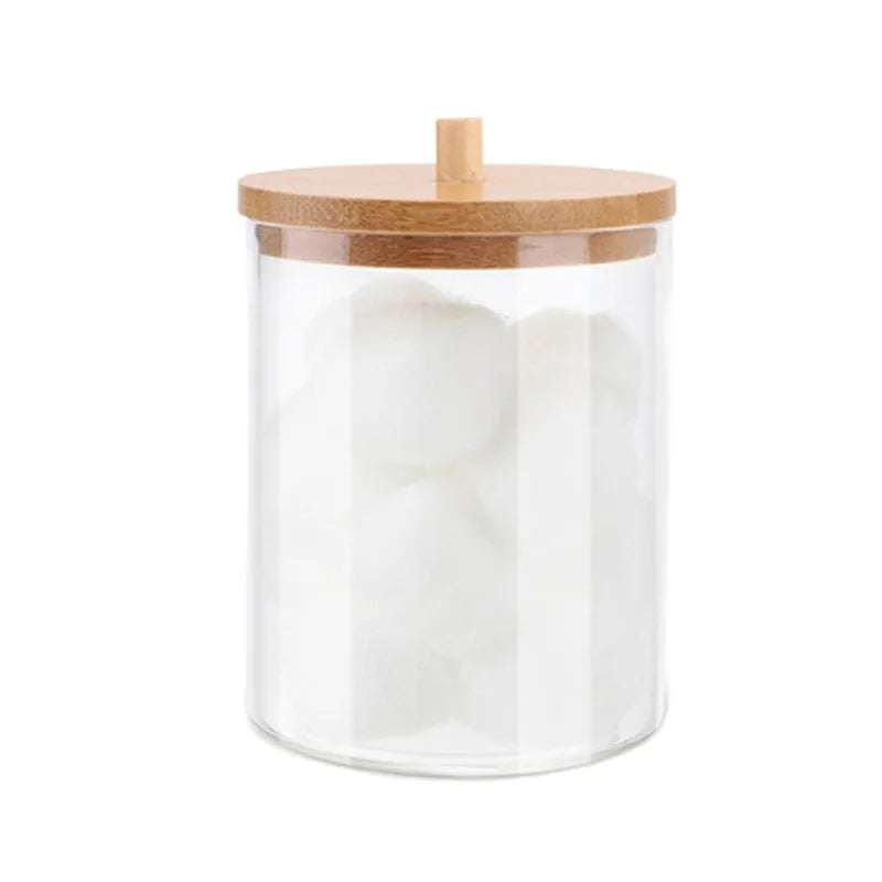 Bathroom Organizer Set — Glass Jars with Bamboo Lids for Cotton & Q-Tips