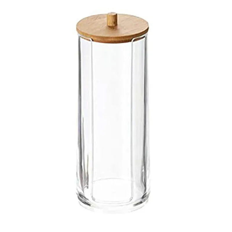 Bathroom Organizer Set — Glass Jars with Bamboo Lids for Cotton & Q-Tips