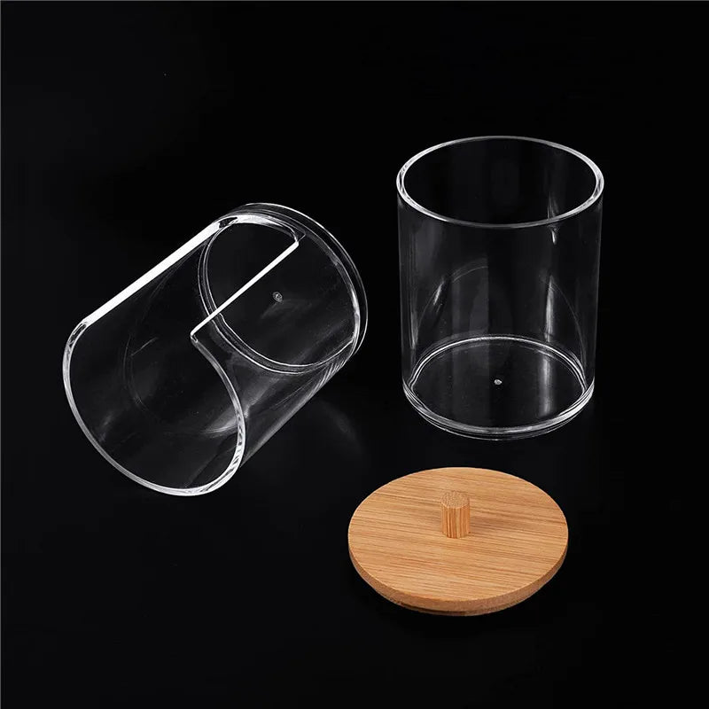 Bathroom Organizer Set — Glass Jars with Bamboo Lids for Cotton & Q-Tips